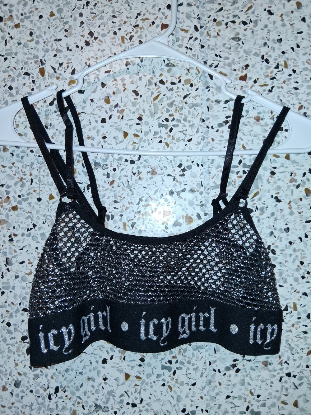 Women's Vibes Fishnet Bralette Size M/L Icy Girl Black Silver